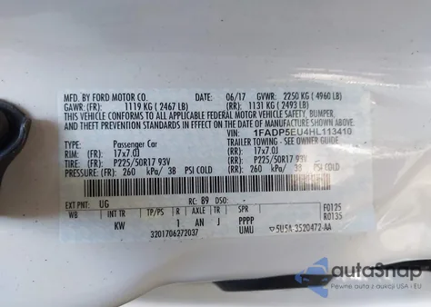 2017 Ford C-Max Energi Se z USA, uszkodzony, nr VIN 1FADP5EU4HL113410